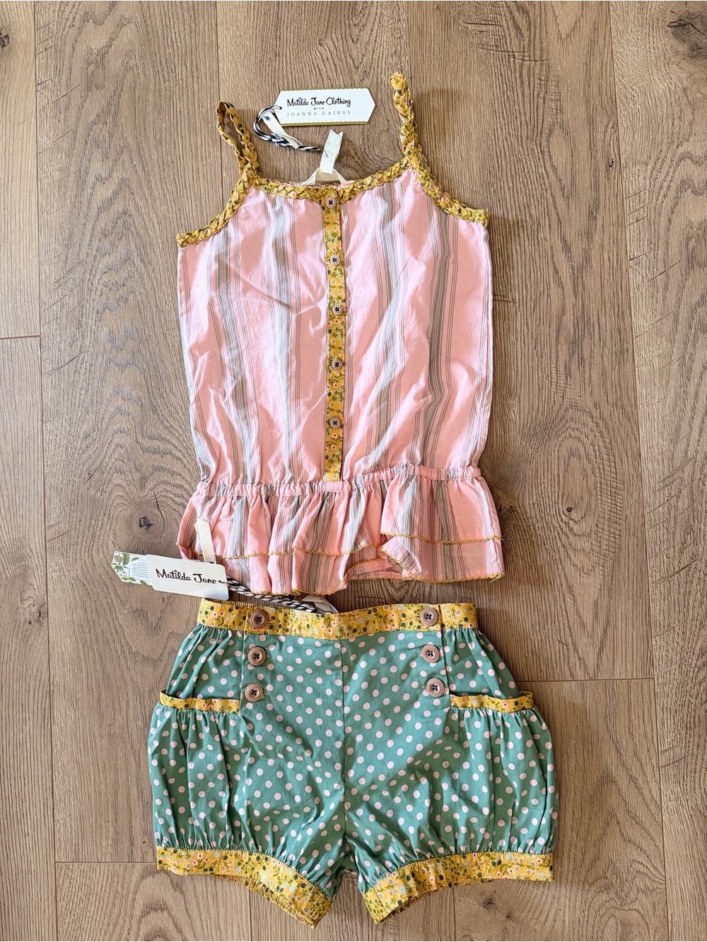 NWT Matilda Jane Green Bubble Thumb Polka Dot Shorts Set